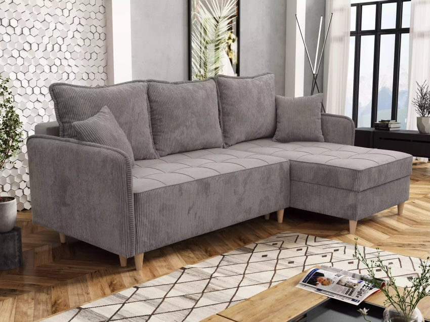 Narożnik z pojemnikiem na pościel Laurito ciemnoszary aranżacja