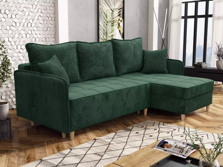 Narożnik z pojemnikiem na pościel Laurito zielony aranżacja