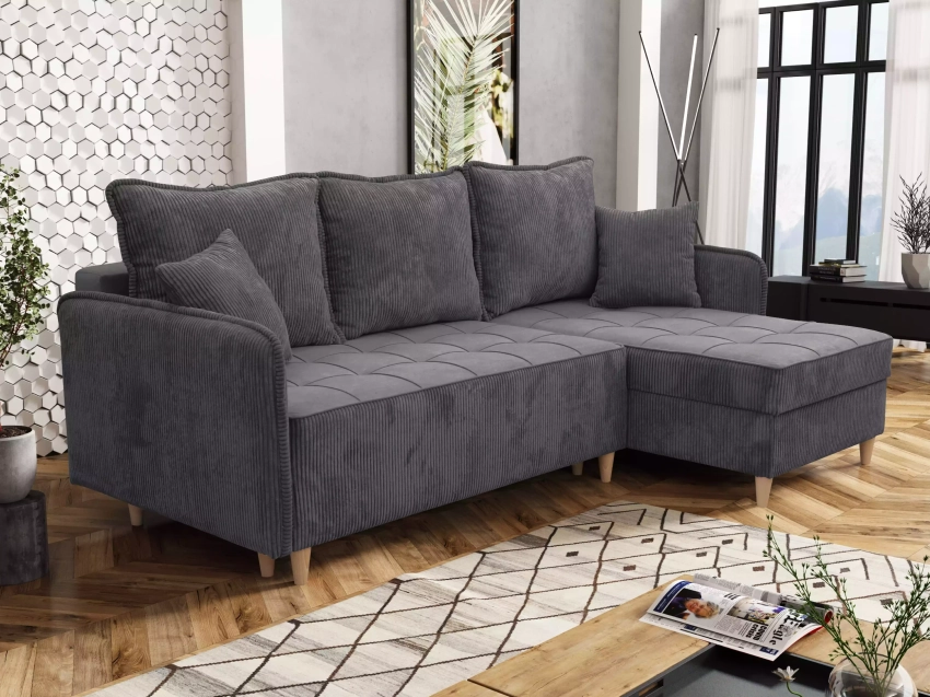 Narożnik z pojemnikiem na pościel Laurito grafitowy aranżacja