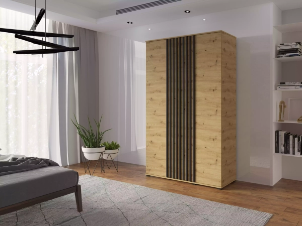 Szafa trzydrzwiowa z lamelami LUMI 120 cm - dąb artisan