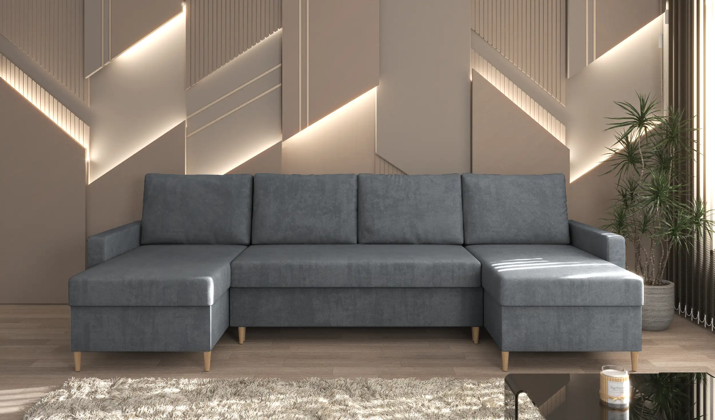 Narożnik Scandi U w tkaninie Matt Velvet 83