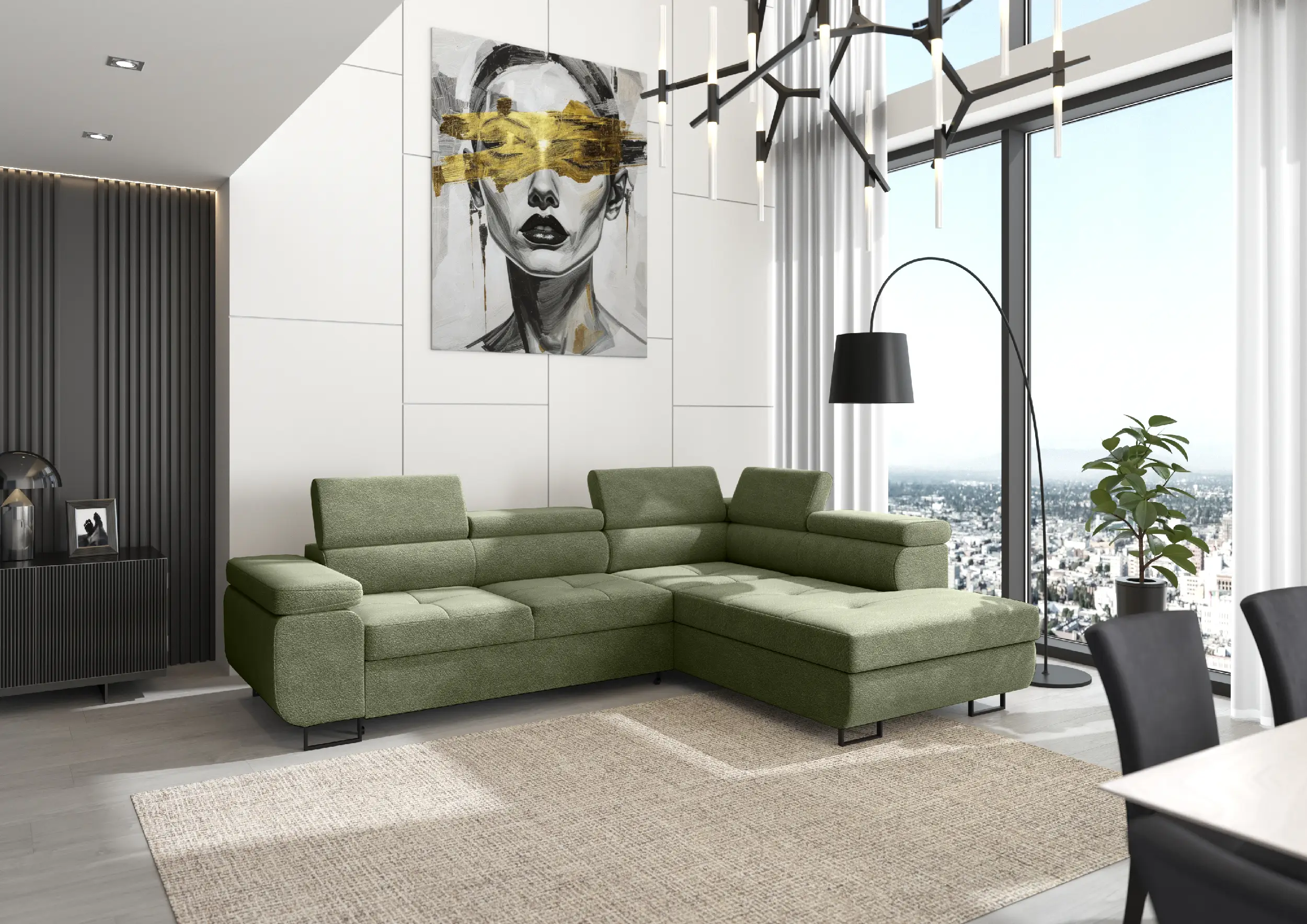 Zielony narożnik Anton Premium L w tkaninie Anthology 12