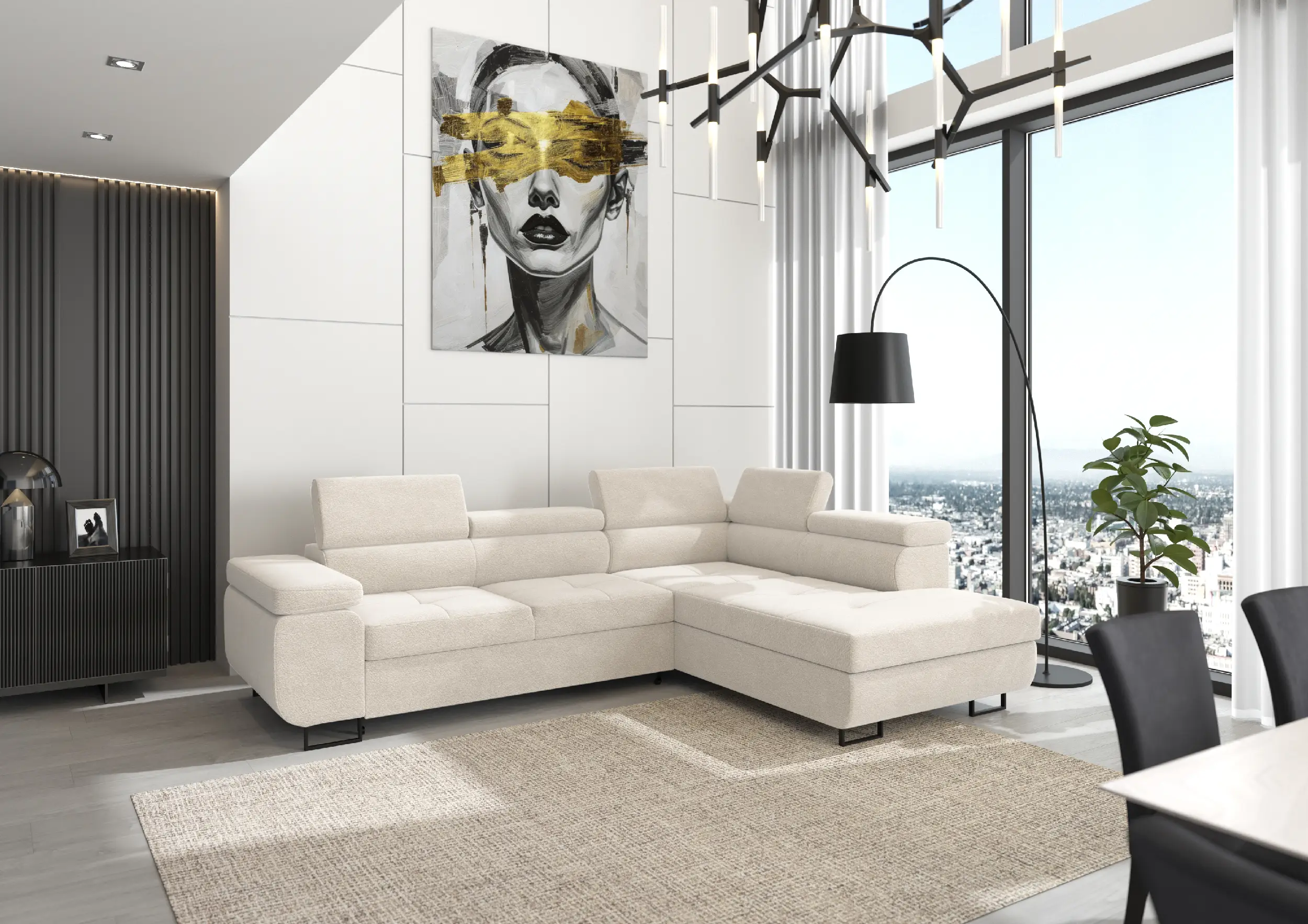 Kremowy narożnik Anton Premium L w tkaninie Anthology 1