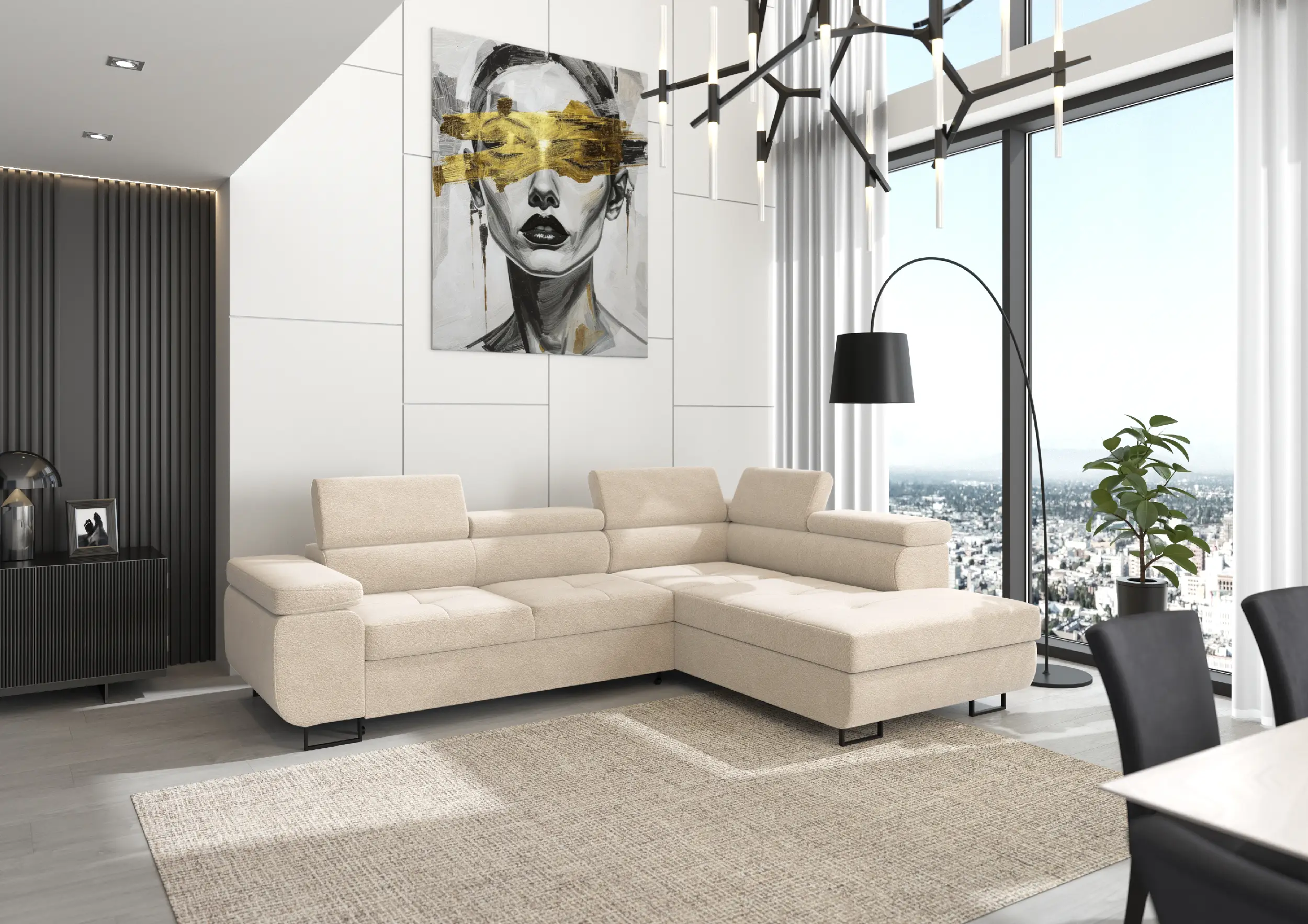 Beżowy narożnik Anton Premium L w tkaninie Anthology 3