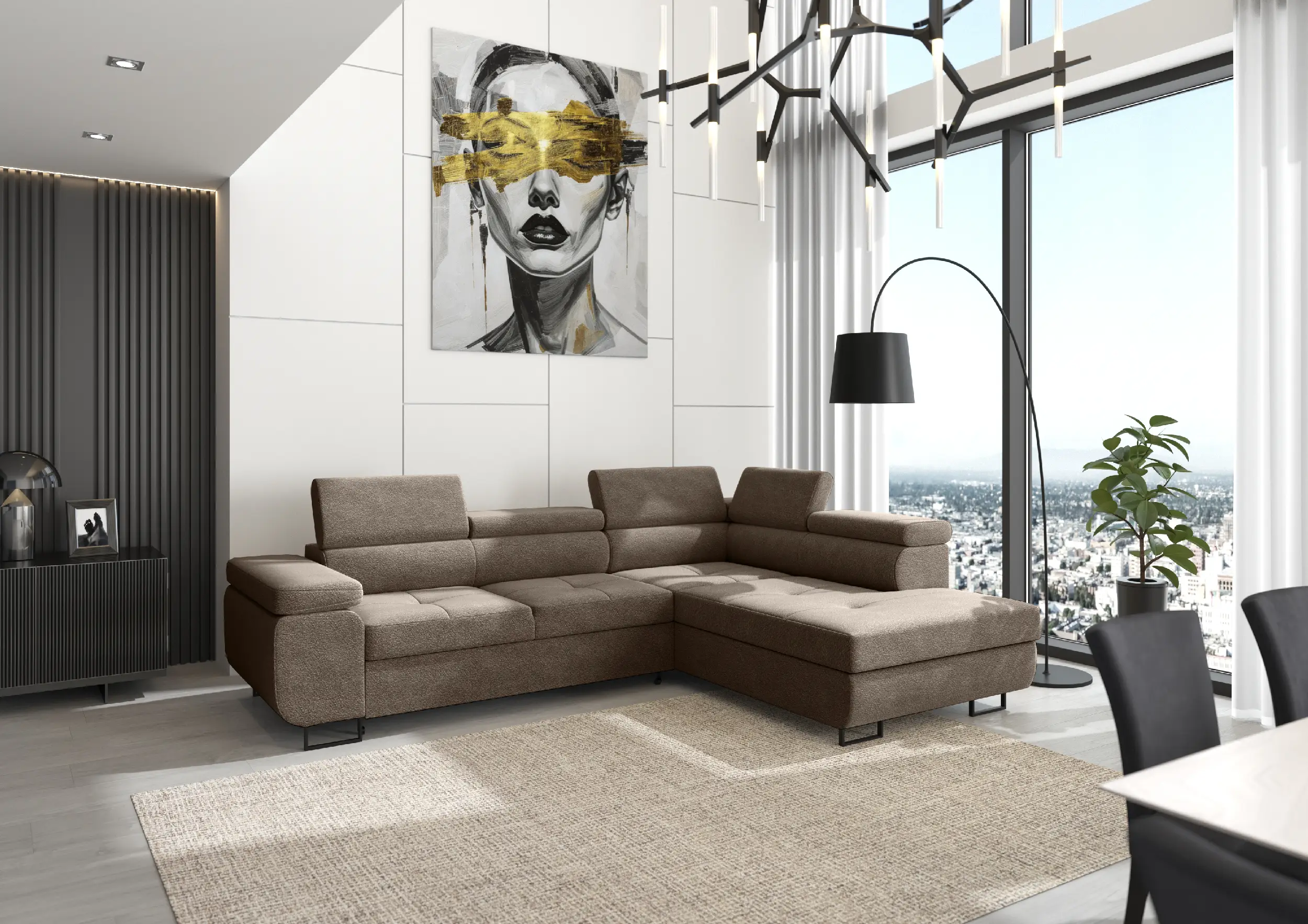 Brązowy narożnik Anton Premium L w tkaninie Anthology 7